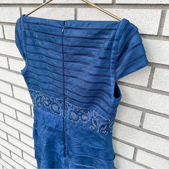 ADRIANNA PAPELL Occasions Blue Embroidered Tiered Dress Cocktail - Picture 6 of 10